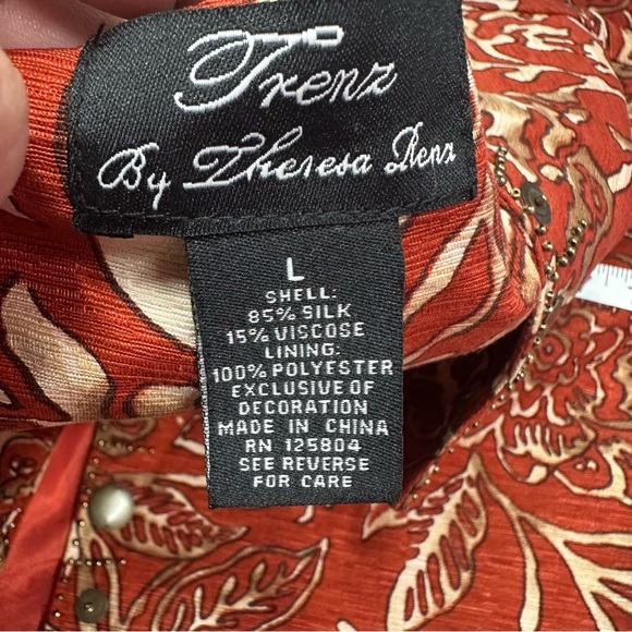 vintage trenz by theresa renz botanical print boxy Jacket sz L silk blend - Picture 7 of 9